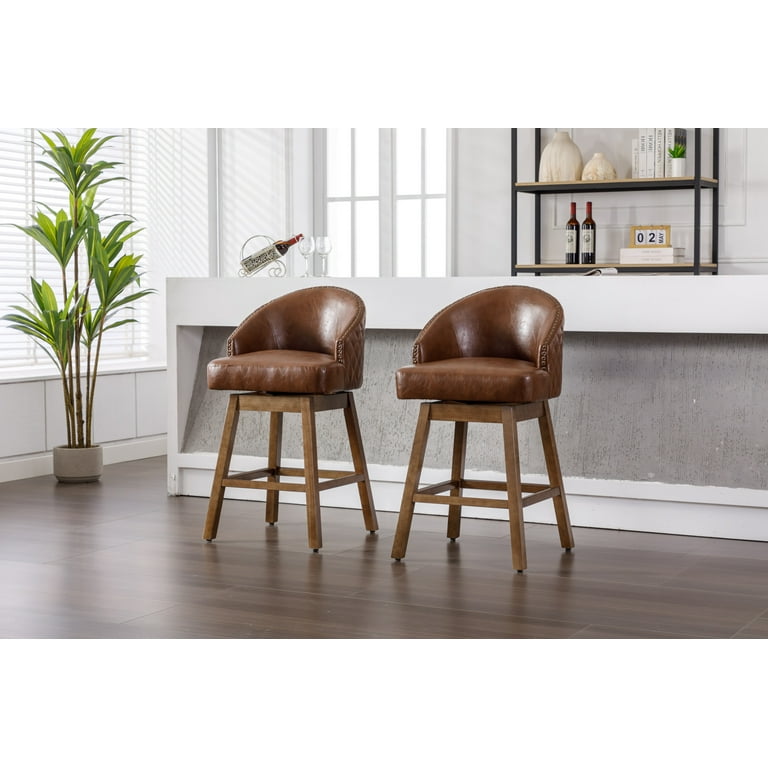 PU Leather Bar Stools Set of 2, Counter Height Chairs with
