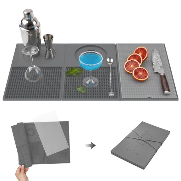 22.05"x11.81" Bar Mat with Cutting Board Folding Portable Silicone Drying Mat for Countertop