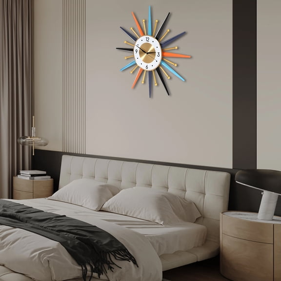 22.05In Sun Shape Colorful Rim Iron Aluminum Silent Quartz Wall Clock Roman Numeral Dial
