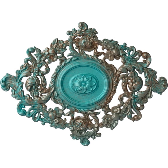 22 1/2"W x 30 3/8"H x 1 1/2"P Katheryn Ceiling Medallion, Hand-Painted Copper Green Patina