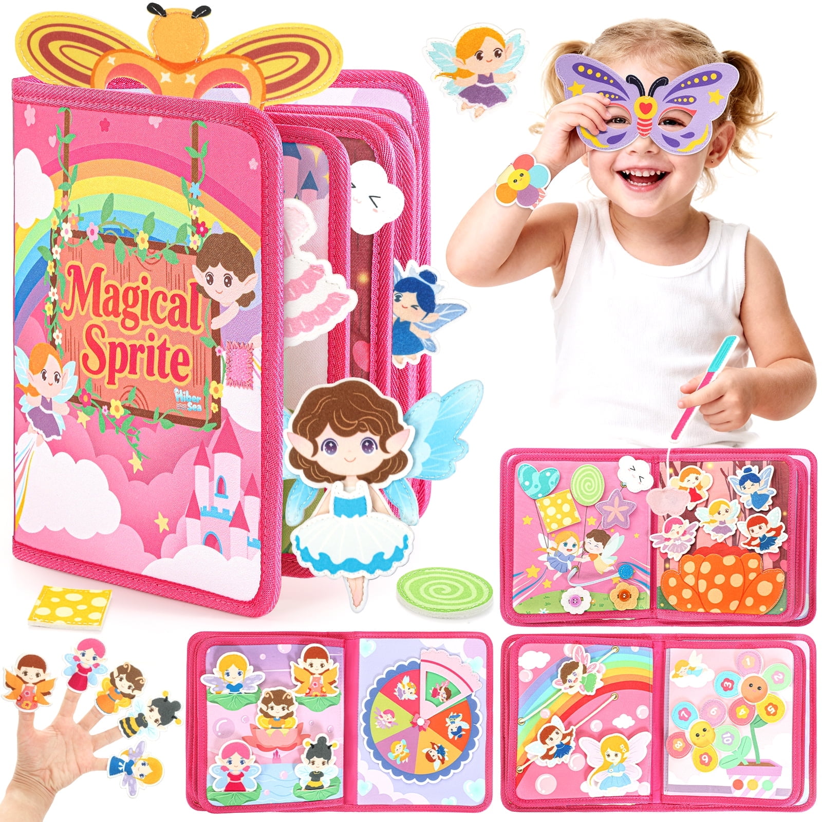 22 in 1 Busy Book for Toddlers ages 1-3-Sprite Montessori Toy Busy Board for 1 Year Old with Fishing Game, Educational Sensory Quiet Toy, Airplane Car Travel Essentials