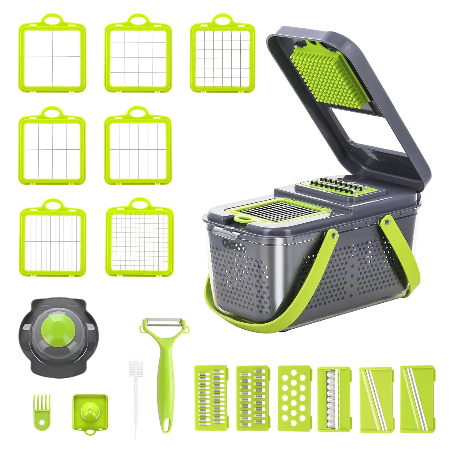 22-in-1 Green Plastic Vegetable Chopper with Container