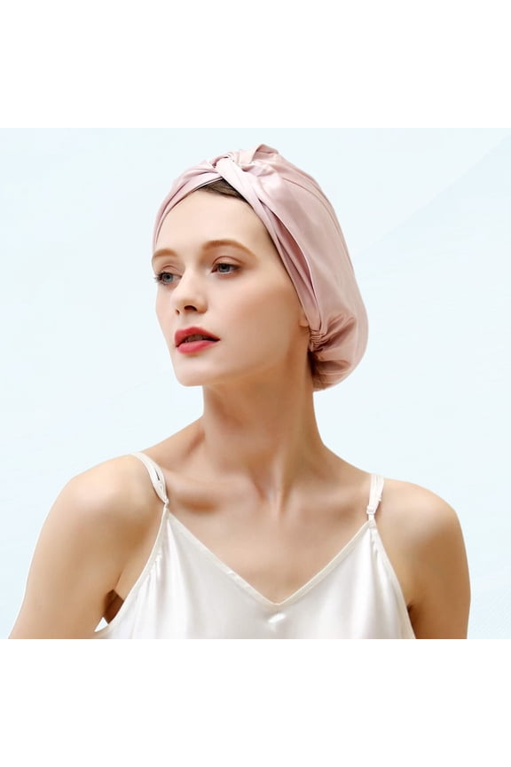 22 100% Mulberry Silk Sleeping Caps for Women Hair Care, Natural Silk Night Cap with Elastic Stay on Head (1Pc, PINK)