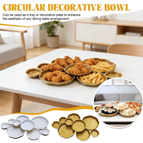 22"×14" Cluster Of 9 Round Serving Metal Bowls, Gold Clusters Decorative Elegant Snack Tray, Suitable For Olives, Chip & Dip, Nuts, Appetizers & Entertaining Home Decor Gifts, Parties & Weddings Gold