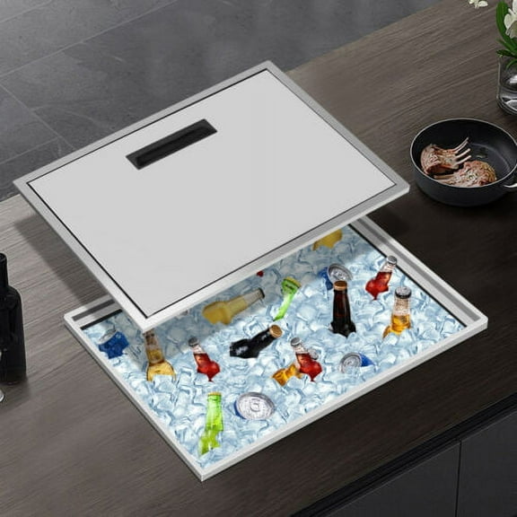 22*17*12 Inch Stainless Steel Ice Cooler with Cover Drop-in Ice Chest 47L/49.7Qt