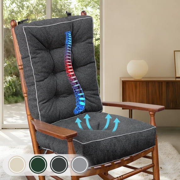 Galenzoov 22×17×5 inch Ultimate Comfort Rocking Chair Cushion Set - Luxurious Thick Memory Foam with Non-Slip Ties, Water-resistant Seat & Back Pillows for Indoor/Outdoor Rockers, Dark Grey