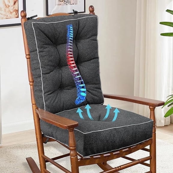 Parojati 22*17*5 Rocking Chair Cushion, Set of Thicken Seat & Back Chair Cushions with Memory Foam, Non-Slip Chair Pad with Ties for Indoor&Outdoor Rocker Dark Grey