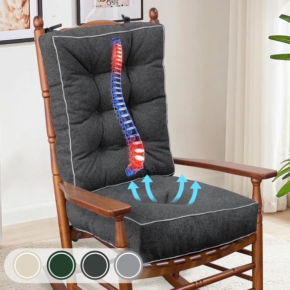 Galenzoov 22×17×5 inch Ultimate Comfort Rocking Chair Cushion Set - Luxurious Thick Memory Foam with Non-Slip Ties, Water-resistant Seat & Back Pillows for Indoor/Outdoor Rockers, Dark Grey