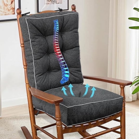 Parojati 22*17*5 Rocking Chair Cushion, Set of Thicken Seat & Back Chair Cushions with Memory Foam, Non-Slip Chair Pad with Ties for Indoor&Outdoor Rocker Dark Grey