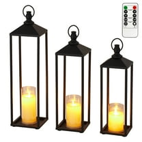 22" 19" 17"  Lanterns Decorative,Large 2 Pack Lanterns Decorative for Outdoor Indoor,Black Metal Candle Lanterns Christmas Lanterns Modern Farmhouse Floor Lanterns Decorative for Home Decor