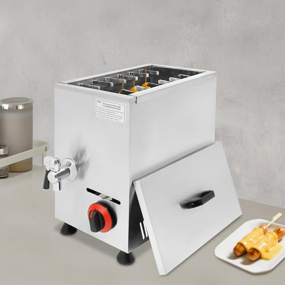 22.19Qt Commercial Gas Fryer, Stainless Steel LPG Deep Fryer with 12 Hot Dog Racks, Adjustable Flame, Outdoor Propane Frying Machine for Corn Dogs, Wings, Skewers
