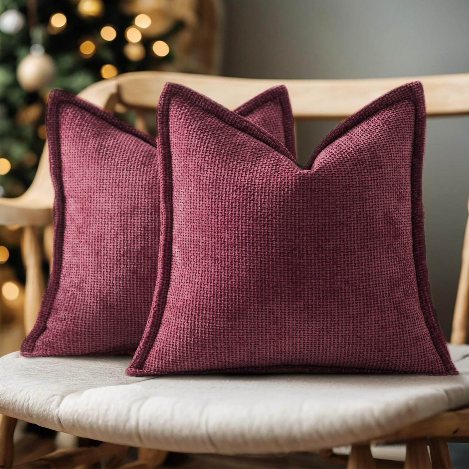 22×22 Inch Decorative Throw Pillow Cover Set, Natural Textured Fabric