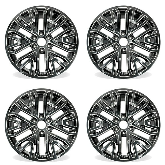 22" 22x9 Set of 4 Machined Black Wheels For Chevy GMC Sierra Denali Silverado Suburban Tahoe Yukon XL 1500 2019-2022 OEM Design Replacement Rim