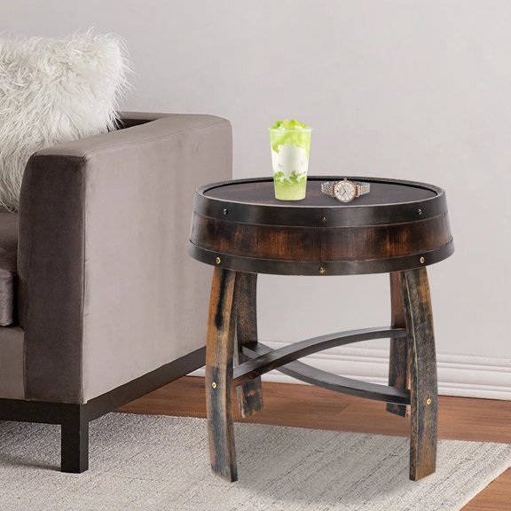 22.24*24.02 in Free Standing Large Capacity Rustic Brown Round Barrel-style Side Table for Living Rooms