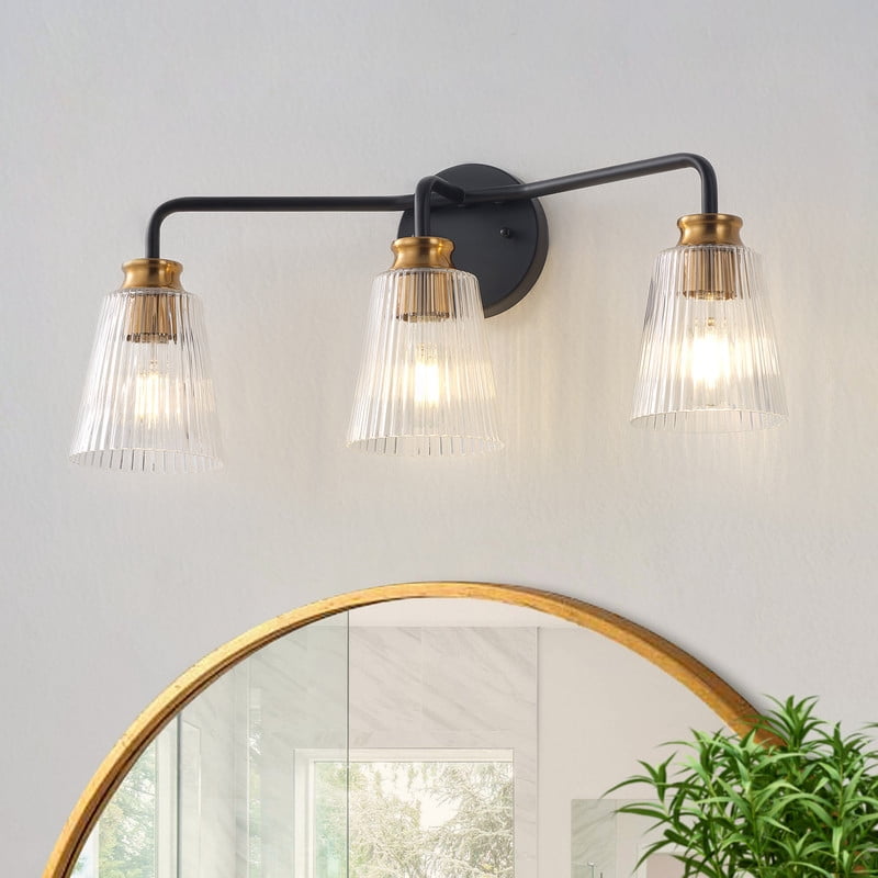 22.24" Contemporary Vaniy Light, 3-Light Bathroom Light Fixtures with Clear Glass Shades for Bedroom, Hallway & Entryway