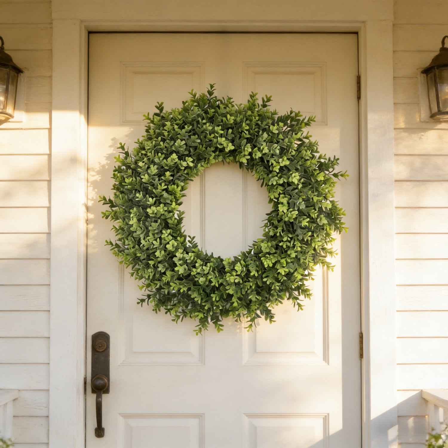 22/24 Inch Artificial Boxwood Wreath, Faux Green Leaf Wreath for Front Door, Year-Round Greenery Wreath for Home Wall Window Porch Farmhouse Wedding Party Decor