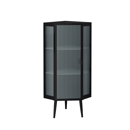 22.25" Floor Coner Cabinet, Three Tiers with Tempered Glass Doors and Storage Shelves for Bathroom, Living Room and Bedroom (Black)