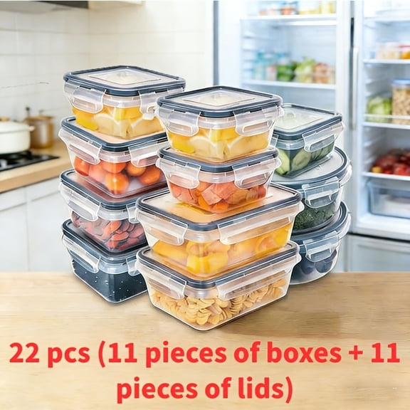 22/32/52/55pcs Food Storage Container Set with Airtight Snap-Lock Lids, Labels & Marker, BPA-Free for Pantry Kitchen Travel Picnic Organization
