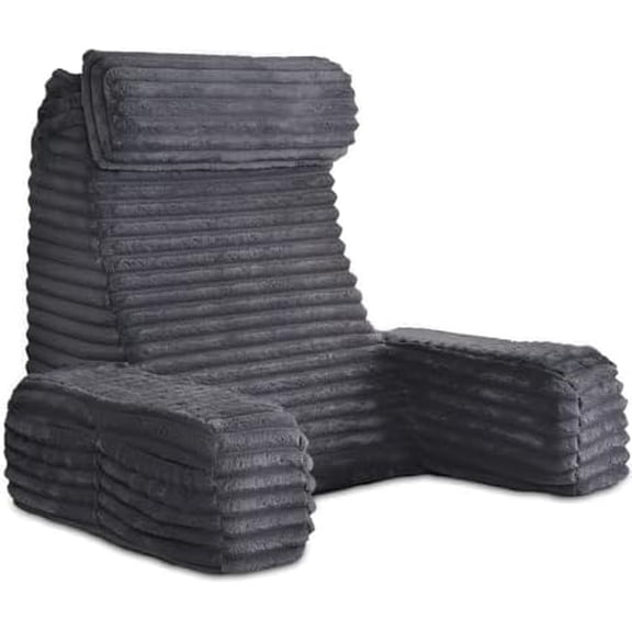 22" XL Back Pillow for Bed Sitting Up, Reading Pillow with Built-in Arms, Soft Back Support Chair, Ideal for Watching TV, Gaming, Nursing, Resting, Post Surgery, Dark Grey
