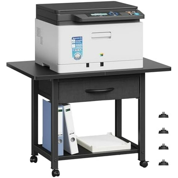 22"x15" Large Printer Stand with Storage Drawer, 2-Tier Under Desk Printer Table for Home Office, Printer Cart fit Fax Machine/3D Printer/Scanner(Black)