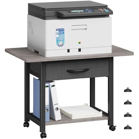 22"x15" Large Printer Stand with Storage Drawer, 2-Tier Under Desk Printer Table for Home Office, Printer Cart fit Fax Machine/3D Printer/Scanner(Gray)