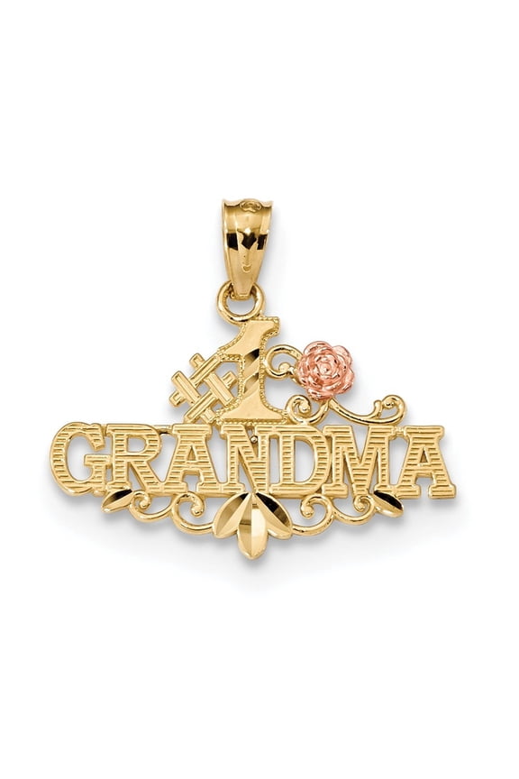 22.38mm 14k Yellow and Rose Sparkle-Cut Number 1 Grandma With Rose Pendant - .9 Grams