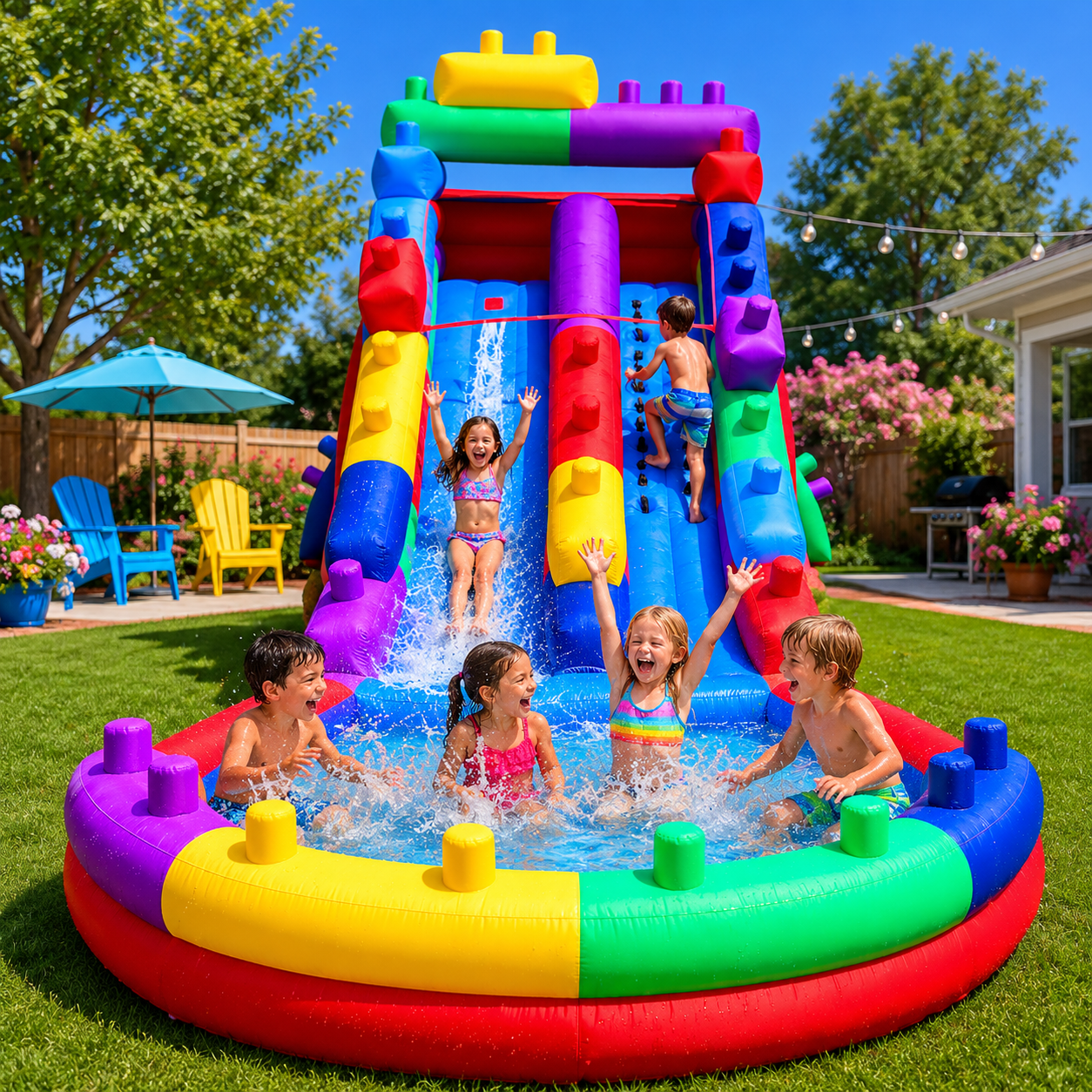 22.5FT Block Party Inflatable Water Slide with Splash Pool , Outdoor Backyard Playset For Kids Birthday Party Summer Outdoor Fun(with Blower)