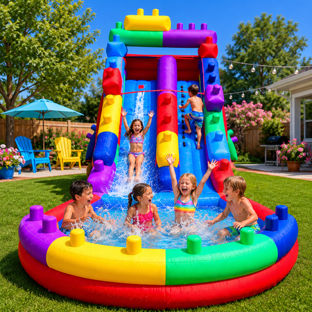 22.5FT Block Party Inflatable Water Slide with Splash Pool , Outdoor Backyard Playset For Kids Birthday Party Summer Outdoor Fun(with Blower)