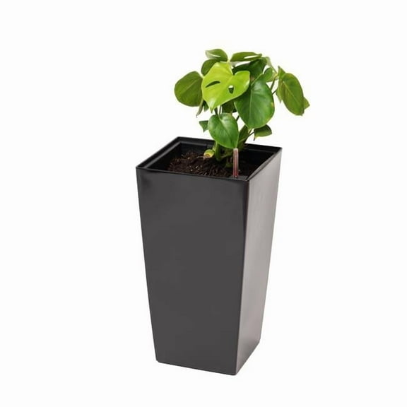 22.4' H Black Plastic Self Watering Indoor Outdoor Square Planter Pot, Tall Decorative Gardening Pot