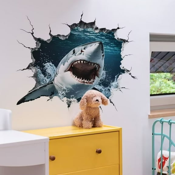 22.4'' x 20.8'' Shark Wall Stickers for Nursery Sea Animal Wall Stickers for Kid Boy Baby Room Stickers Peel and Stick Wall Art Home Decor Living Room Bedroom Bathroom