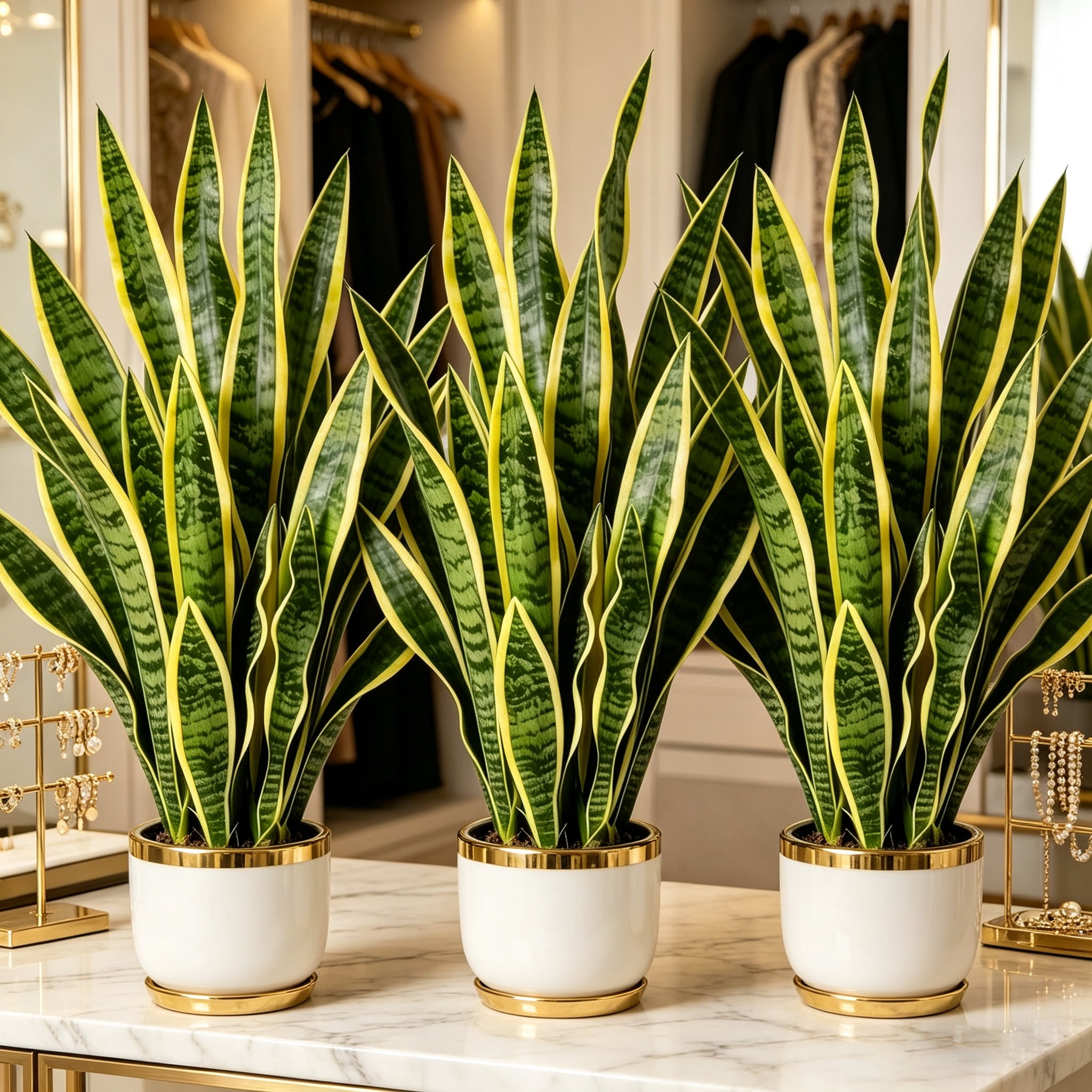 22.44in Artificial Snake Plants 3 Pack, UV Resistant Faux Sansevieria, No Pot, Indoor Outdoor Fake Snake Plant for Home Office Living Room Decor