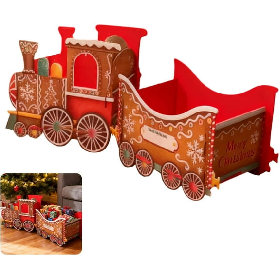22.45 Inch Christmas Trains for Present Santa Gift Train Box Christmas Presents Train Box Xmas Gift Trains with Funny Gingerbread Design Persona Xmas Presents Storage for Home Decor (Style a)
