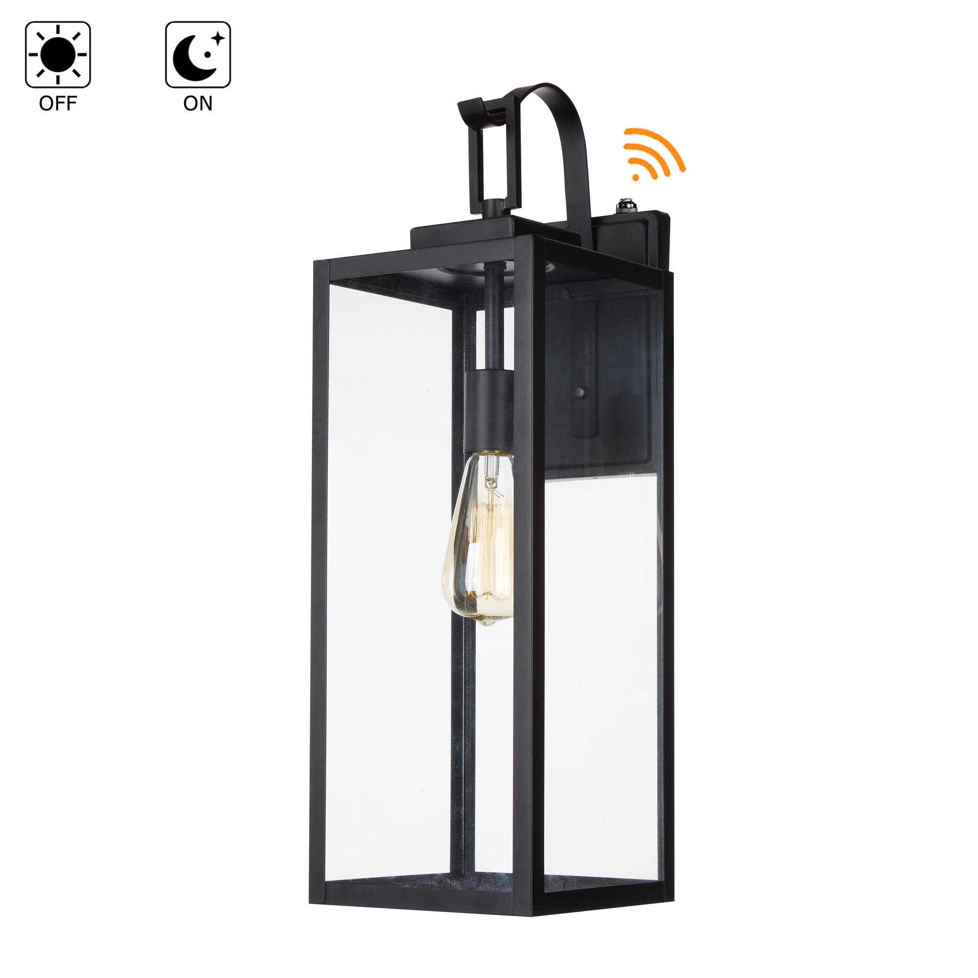 22.48'' Matte Black Metal and Glass Outdoor Wall Lantern