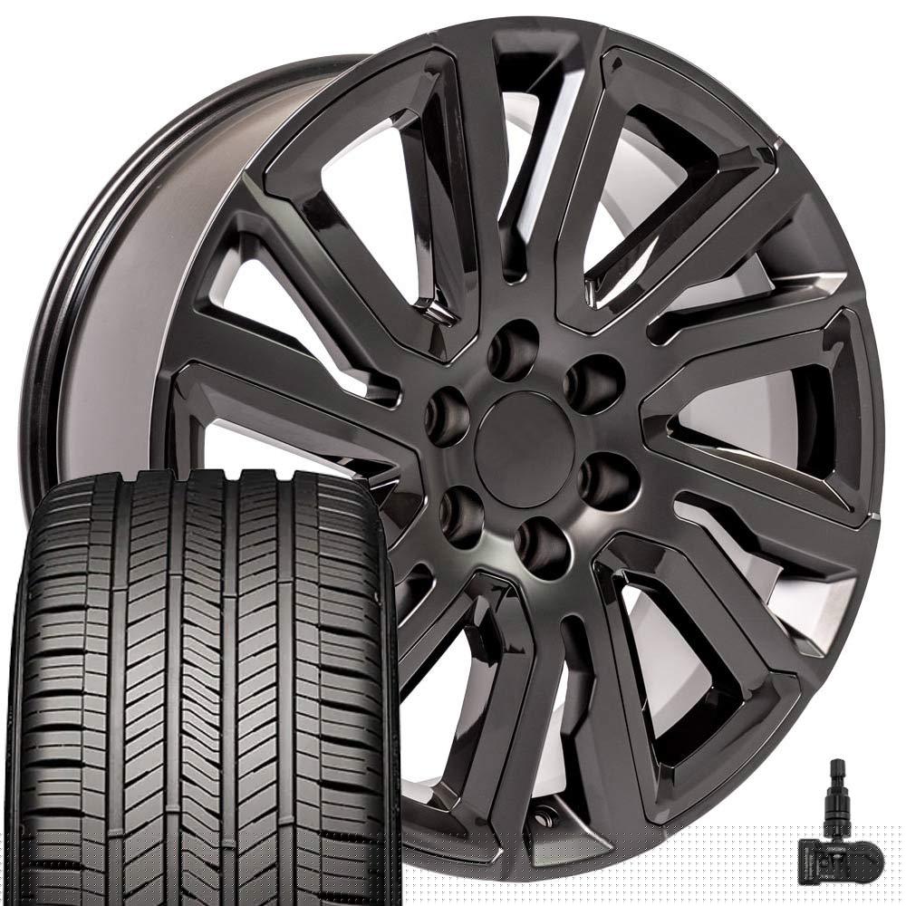 22 inch Black 5901 Rim & Goodyear Tire Set Fit Silverado Tahoe Suburban