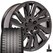 OE Wheels CV39 22 Inch Rims and Tires Fit Sierra 1500 Style 6x139.7 22x9 Satin Black with Gloss Black Insert - Hollander 5901 - Eagle Touring 285/45-22 Set of 4
