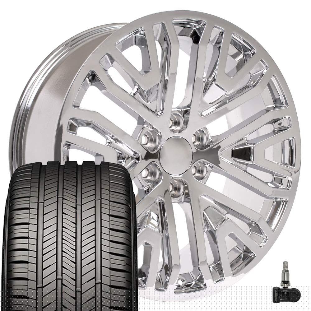 thumbnail image 1 of OE Wheels CV37 22 Inch Rims and Tires Fit Sierra 1500 Style 6x139.7 22x9 Chrome - Hollander 5906 - Eagle Touring 285/45-22 (Set of 4), 1 of 5