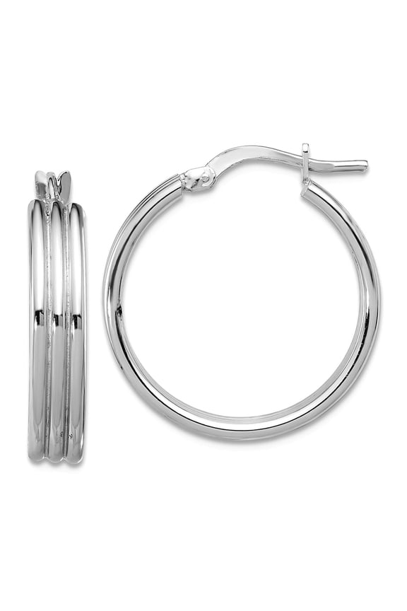 925 Sterling Silver Rhodium Plated Polished Grooved Large Round Hoop Earrings 24.15x22.4mm Wide 4.5mm Thick Hoop Earring