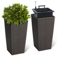 thumbnail image 1 of 22.5 Inch Tall Planter Set of 2 Large Rattan Flower Pot with 2 Trays & a Water Level Monitor & Wheels Outdoor and Indoor for Patio, Porch, Living Room, or Home Office, 1 of 7