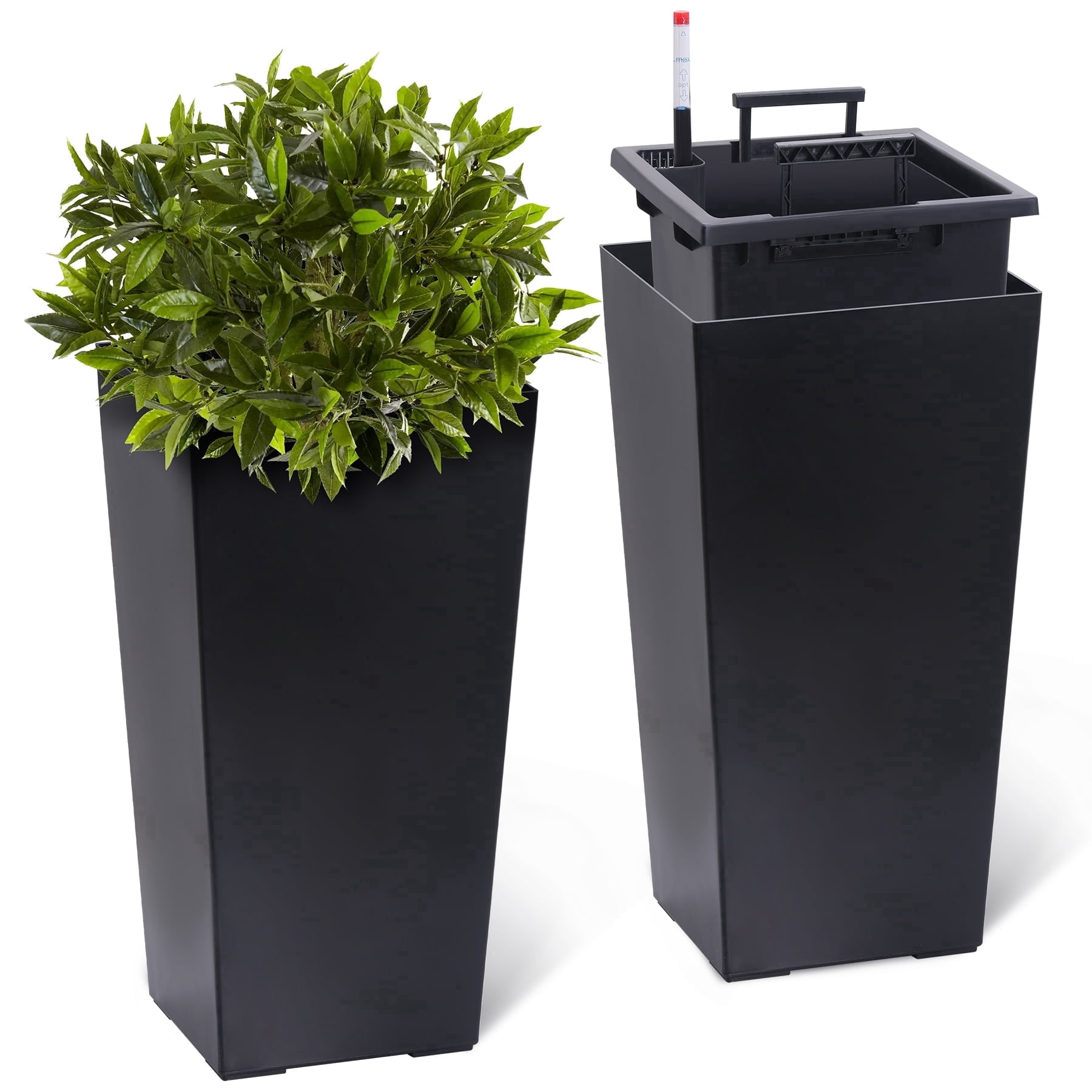 MAROUTE 22.5 Inch Tall Rectangular Planters – Indoor/Outdoor for Patio Porch, Black, Set of 2