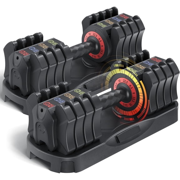 22.5 LB 5-in-1 Quick Adjustable Single Dumbbell with Storage Tray, Secure Double Lock Weight System, Ergonomic Non-Slip Handle, Compact Adjustable Free Weight Dumbbell for Home Gym Full Body Strength