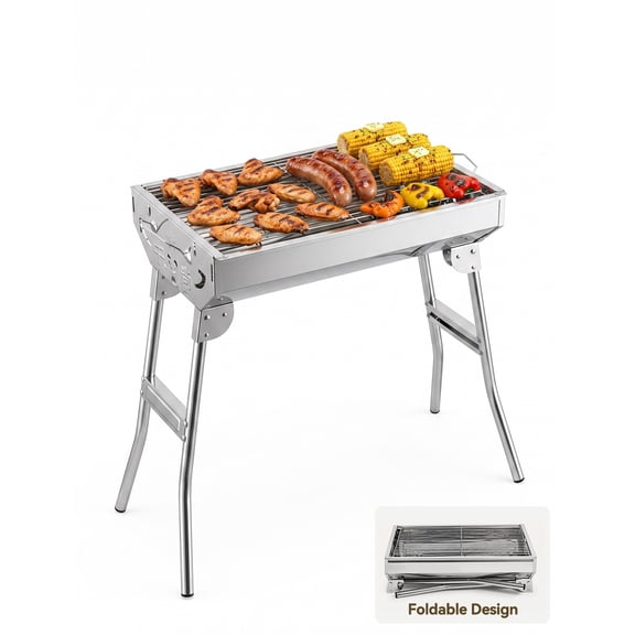 22.5" Stainless Steel Folding Charcoal BBQ Grill Portable Kit for Outdoor Camping Picnic