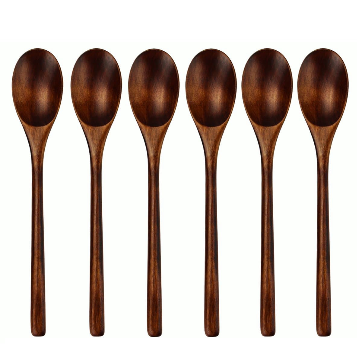 22.5 cm Wooden Spoons 6 Pcs Korean Long Handle Wooden Spoon for Eating ...