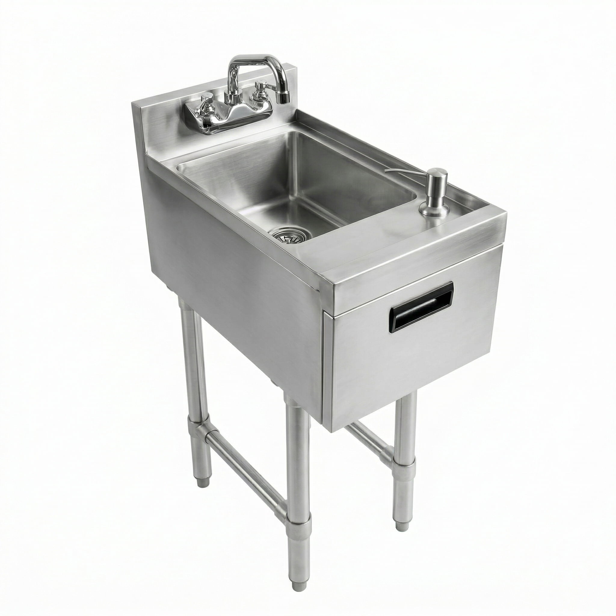 22.5 in. x 12 in. Stainless Steel Underbar Hand Sink with Soap and Towel Dispensers, 14 in. x 10 in. Bowl, Faucet, and Drain Basket