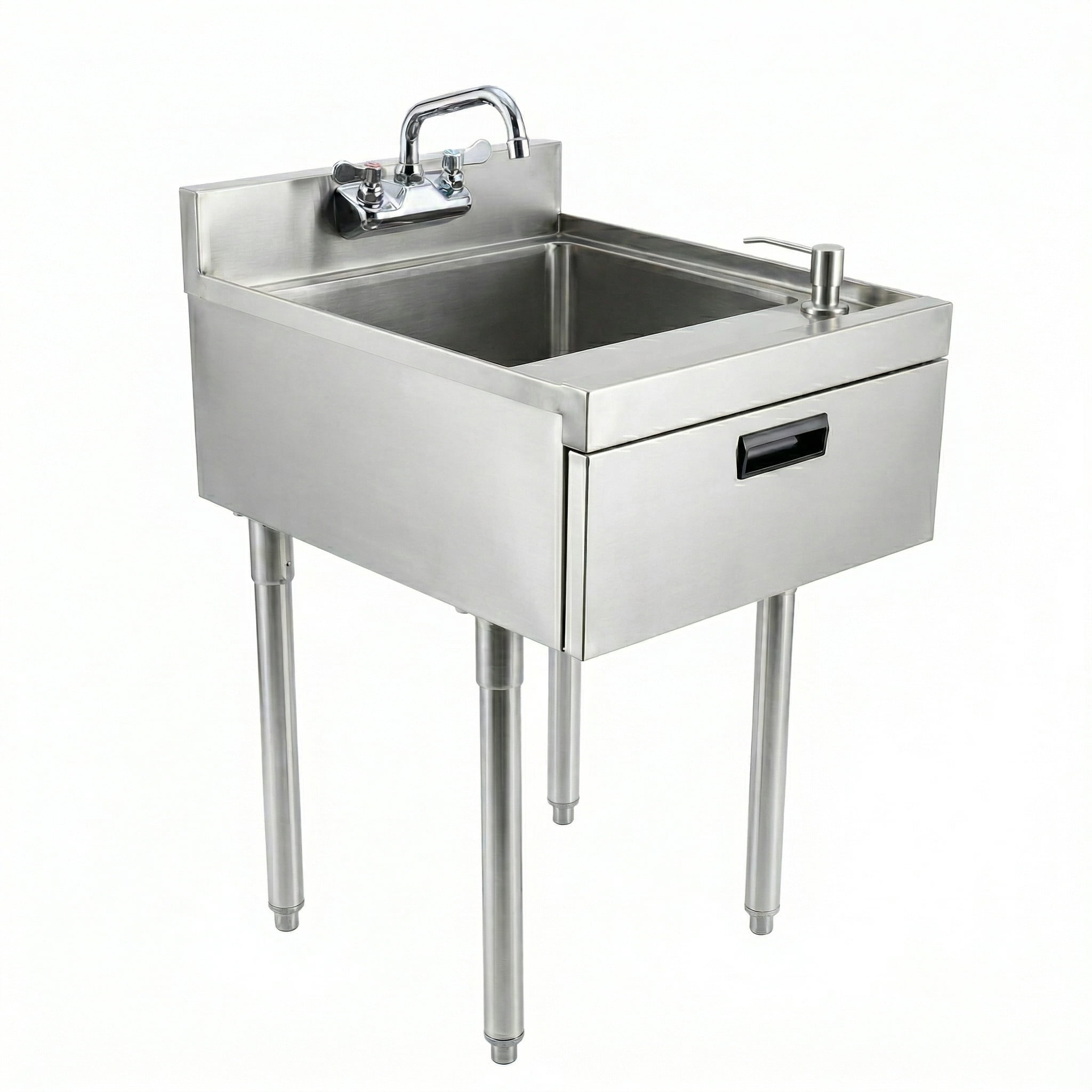 22.5 in. x 18 in. Stainless Steel Underbar Hand Sink with Soap and Towel Dispensers, 14 in. x 16 in. Bowl, Faucet, and Drain Basket