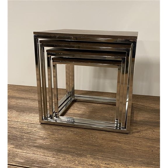 22.5 x 21.75 x 23 in. Acacia Wood & Stainless Steel Modern Rustic Nesting Accent Tables