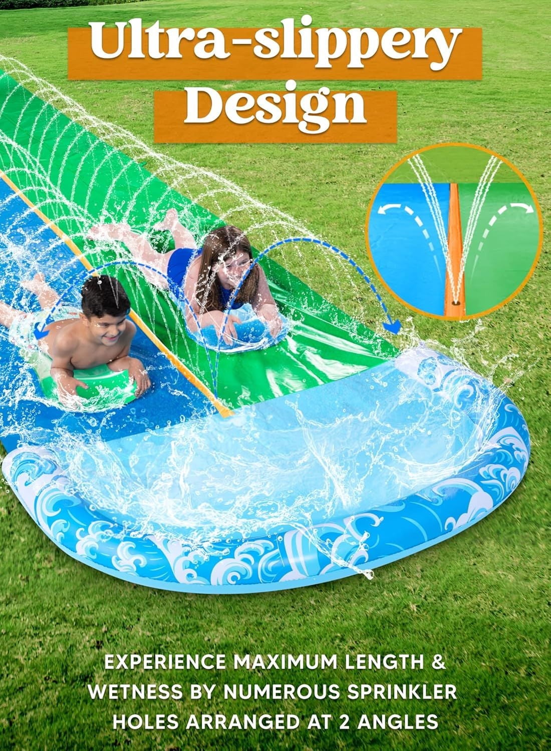 22.5FT Double Lawn Water Slide with 2 Inflatable Boards Heavy Duty Backyard Summer Water Toy for Kids Adults