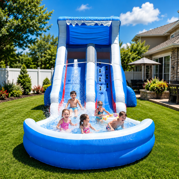 22.5FT Inflatable Water Slide with Large Splash Pool & Blower Included - Oxford Backyard Water Park for Kids (Blue)