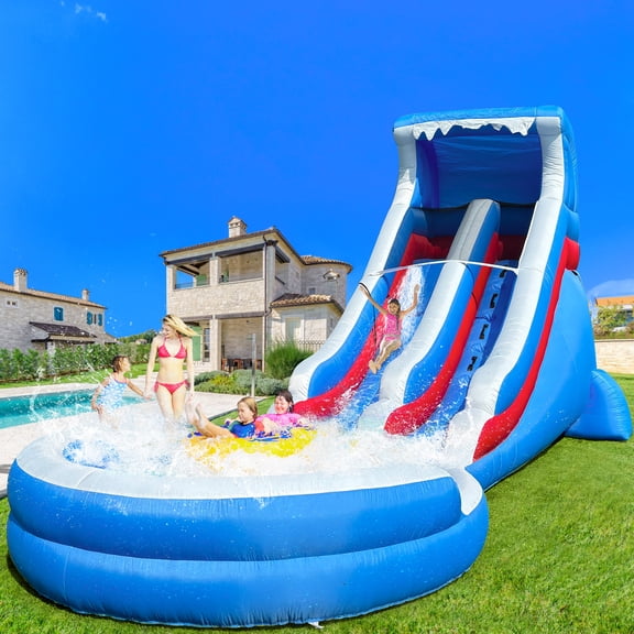 22.5FT Inflatable Water Slide with Large Splash Pool & Blower Included - Oxford Backyard Water Park for Kids (Blue)