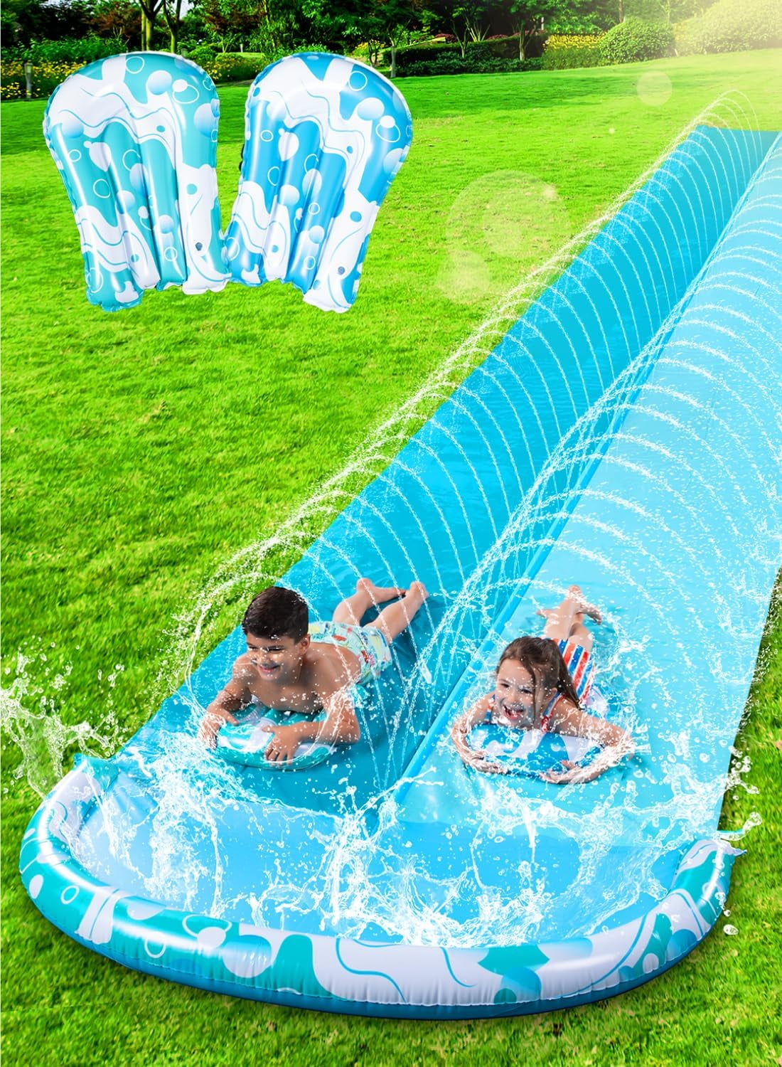 22.5FT Water Slide and 2 Inflatable Boards, Extra Long Heavy Duty ...