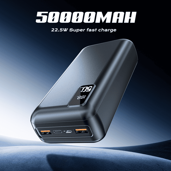 50,000mAh 22.5W Fast-Charging Power Bank, Capable of Charging Multiple Devices Simultaneously, LED Digital Display for Laptops, iPads, iPhone Models, Samsung Devices